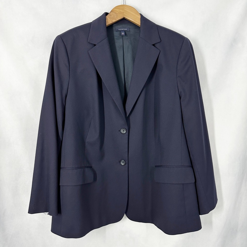 Lands' End Wool Long Sleeve Navy Blue Classic Blazer Women's Plus Size 26W